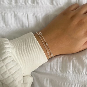 Pulsera de corazón de plata de ley, pulsera linda, joyería de mujer, pulsera de regalo delicada, pulsera simple minimalista ajustable todos los días, regalos imagen 3