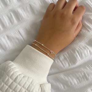 Pulsera de corazón de plata de ley, pulsera linda, joyería de mujer, pulsera de regalo delicada, pulsera simple minimalista ajustable todos los días, regalos imagen 4