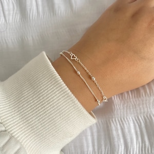 Sterling zilveren hart armband, schattige armband, vrouwen sieraden, sierlijke cadeau armband, minimalistische verstelbare alledaagse eenvoudige armband, geschenken afbeelding 6