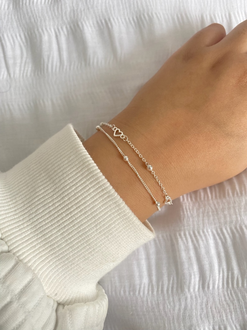 Pulsera de corazón de plata de ley, pulsera linda, joyería de mujer, pulsera de regalo delicada, pulsera simple minimalista ajustable todos los días, regalos imagen 6