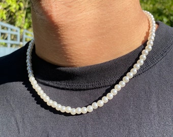 Collar de perlas para hombre, collar de perlas de 6 mm/8 mm, collar minimalista, regalo para él, regalos de novio, perlas de alta calidad, collar de gargantilla de perlas