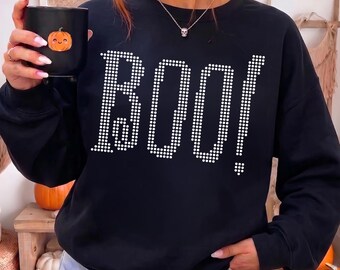 BOO Halloween Sweatshirt, Cute Ghost Hoodie, Spooky Season Crewneck, Halloween Ghost Sweater, Fall Pullover, Boo Shirt, LC987