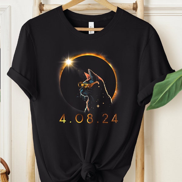 Cat Solar Eclipse Shirt, April 8 2024, Total Solar Eclipse Watching Tee, Solar Eclipse Souvenir, Cat Lover Gift, Feline Lover Shirt, ALC739