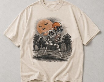Skeleton Football Shirt, Halloween Football Tee, Spooky Football Shirt, Gothic Sports Tee, Vintage Skeleton Game Day Shirt, LC990