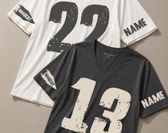 Custom Football V Neck, Personalized Team Tee, Name & Number Shirt, Custom Spirit Shirt, Game Day Top, Comfort Colors Tee, LC993
