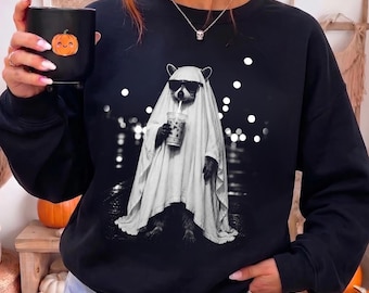 Ghost Raccoon Sweatshirt, Spooky Raccoon Halloween Sweater, Cute Ghost Animal Hoodie, Halloween Raccoon Gift, Fall Pullover, LC983