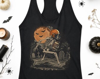 Skeleton Football Racerback, Halloween Football Tank, Spooky Football Tank Top, Gothic Sports Tank, Vintage Game Day Shirt, LC990