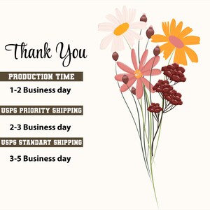 The image is a graphic with a bouquet of flowers and text providing information about shipping times for different types of business days.