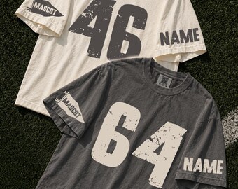 Custom Spirit Shirt, Personalized Team Tee, Custom Initial Shirt with Number & Sleeve Print, Game Day Shirt, DTG Printed Comfort Colors Tee