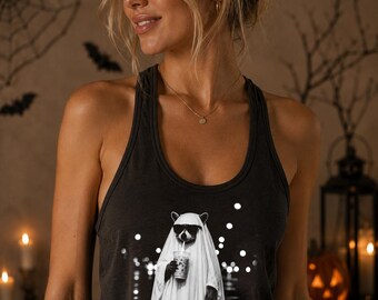Ghost Bear Racerback , Halloween Tank Top, Spooky Bear Shirt, Cute Halloween Tank, Ghost Costume Tank, Fall Outfit, Halloween Gift, LC983