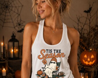 Tis The Season Halloween Tank Top, Ghost Football Shirt, Spooky Racerback Tank, Fall Tank Top, Halloween Outfit, Pumpkin Shirt, LC986