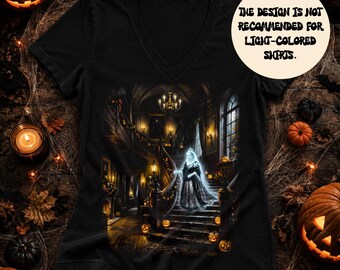 Haunted Mansion V Neck, Ghost Halloween Vneck, Gothic Haunted House Shirt, Spooky Graphic Tee, Horror Vneck, Halloween Gift, LC984