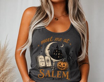 LVintage Salem Racerback , Meet Me At Salem V Neck Tee, Witchy Halloween Top, Haunted House Shirt, Salem Gift, C938