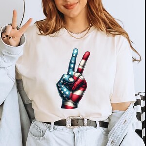Patriotic Peace Sign Shirt, USA Flag Peace Hand, American Pride Graphic Tee, 4th of July Peace Shirt, Freedom Hand Sign Shirt,   ALC2409