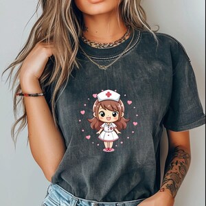 Cute Nurse Cartoon Shirt, Kawaii Nurse T-Shirt, Adorable Nurse Graphic Tee, Nurse Life Cute Shirt, Healthcare Worker Gift ALC2444