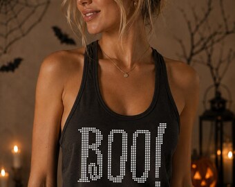 Boo Halloween Racerback, Cute Ghost Tank Top, Spooky Season Shirt, Halloween Tank, Ghost Shirt, Fall Outfit, Halloween Gift, LC987
