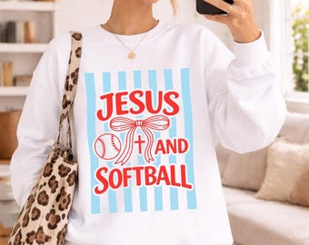 Christian Softball Mom Sweatshirt, Game Day Hoodie, Jesus and Softball Tee, LC719