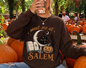 Vintage Salem Sweatshirt Hoodie, Meet Me At Salem Crewneck, Witchy Halloween Sweatshirt, Haunted House Hoodie, Salem Witch Gift, LC938
