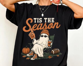 Spooky Football Shirt, Halloween Football Tee, Ghost Football Shirt, Fall Sports Shirt, Pumpkin Football Tee, Game Day Shirt, LC986