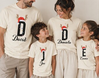 Custom Family Christmas Shirt, Personalized Initial Name Tee, Matching Christmas Shirts, Family Holiday Shirt, Christmas Gift, LC126
