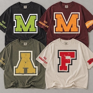 Custom Spirit Comfort Colors Unisex Shirt, Personalized Team Tee, Custom Initial Shirt with Number & Sleeve Print, Game Day Shirt, LC961