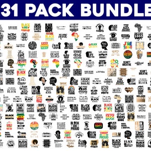 May include: A digital download of 231 black and white graphic designs featuring text related to Black History Month, Black Lives Matter, and Black culture. The designs are in a variety of styles, including bold, playful, and minimalist.