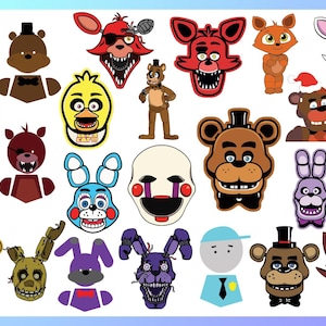 Puede incluir: Ilustraciones de personajes de dibujos animados coloridos, que representan figuras de animales con expresiones y accesorios distintivos. Los personajes incluyen osos, zorros, conejos y una marioneta, todos en un diseño lúdico y estilizado.