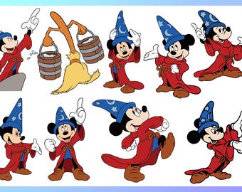SVG de fantasía, SVG de Mickey Wizard, SVG de Mickey, SVG en capas, archivo de corte, Cricut, PNG, archivo de corte, clipart