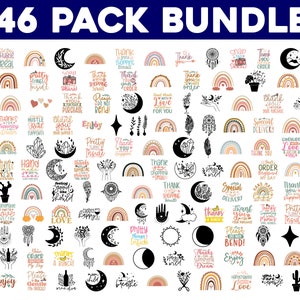 BOHO MEGA BUNDLE, 146 Diseños, Boho svg, boho Hand Drawn svg, Decoraciones infantiles svg, Rainbow svg, svg, archivos cortados cricut, silueta