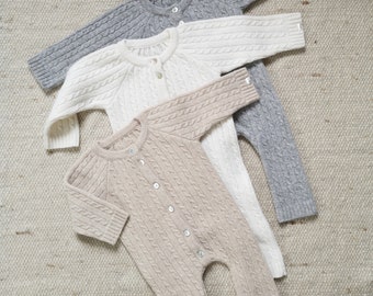 Knitted soft merino wool long sleeve baby Romper/ jumpsuit, unisex baby onesies