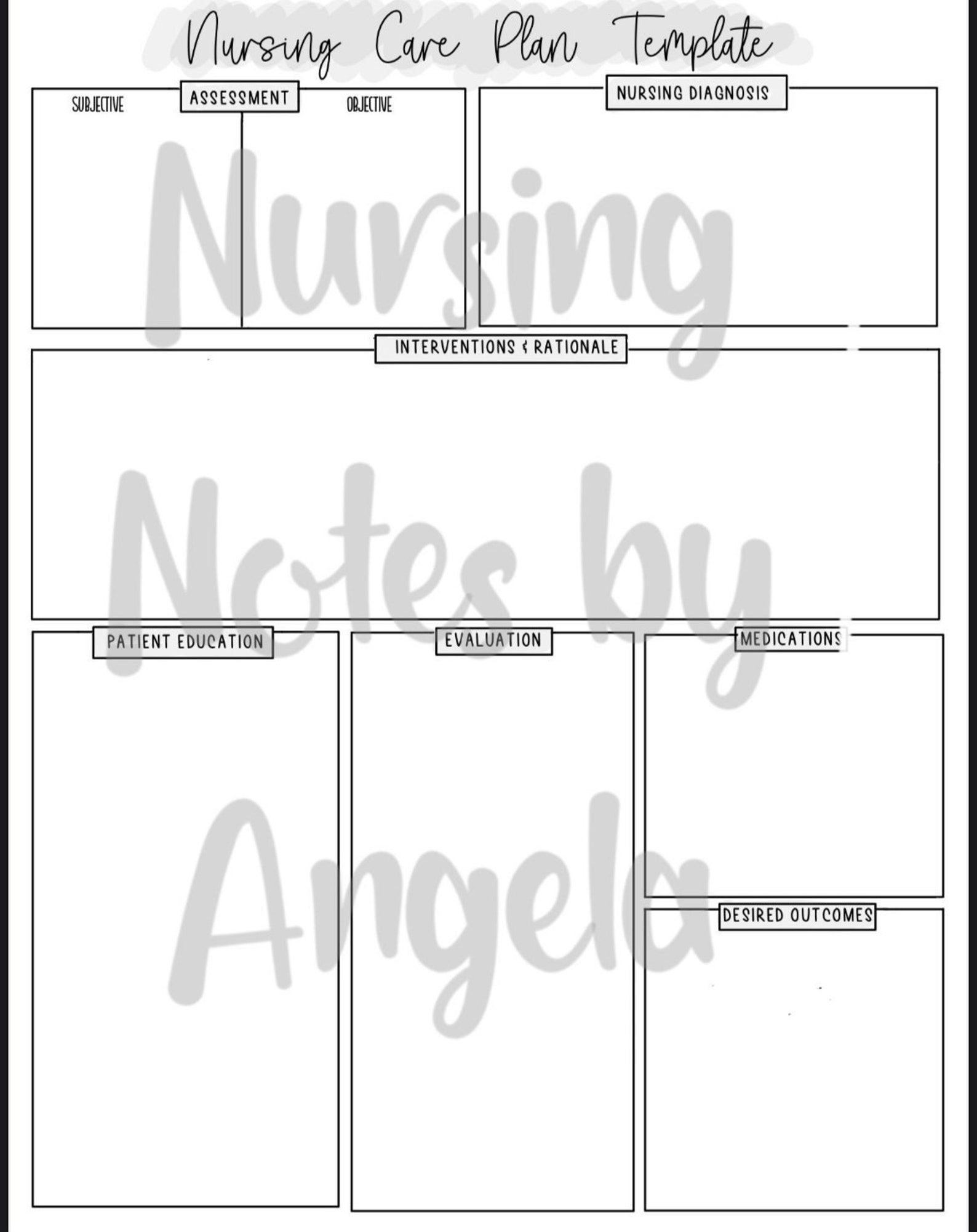 Nursing Care Plan Template Etsy