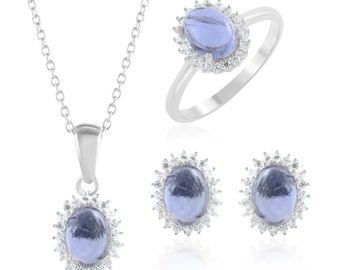 September Birthstone Jewelry Set/ 925 Sterling Silver/ Natural Iolite Jewelry Set/ Iolite Earring Ring Pendant Jewelry /Set Gift For Wife