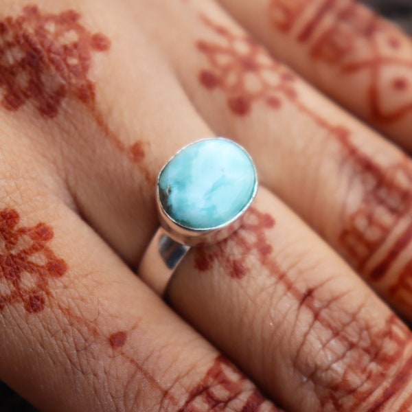 Natural Larimar Ring, Handmade Ring, Minimalist Ring, 925 Silver Ring, Gemstone Ring, Women Ring, Larimar Ring, Boho Ring, Gift Her