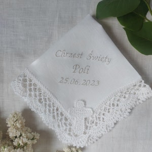 Baptism robe made of linen with a cross, personalized, handmade baptism robe,