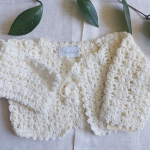 Handmade baptism sweater, crochet bolero for baptism, baby shower