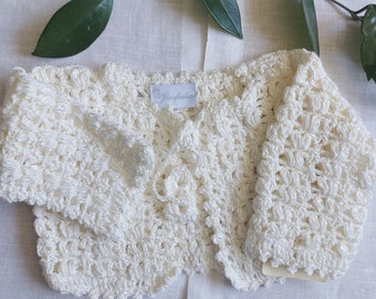 Handmade baptism sweater, crochet bolero for baptism, baby shower