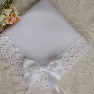 Baptism robe with white satin bow and embroidery