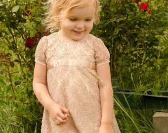 Beige lace dress, girl&#39;s dress, beige lace dress
