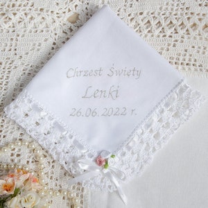 Baptism robe with white bouquet, with embroidery, cotton, lace