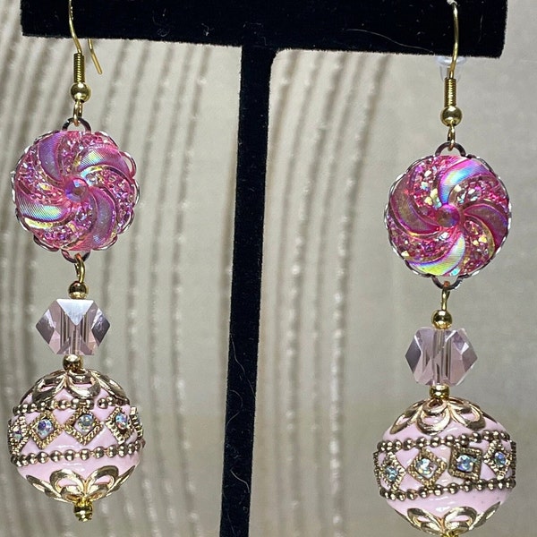 You'll look and feel like a Movie Star wearing these Stunning and Gorgeous Iridescent Pink Dangle Pierced Earrings! 2 other variations!