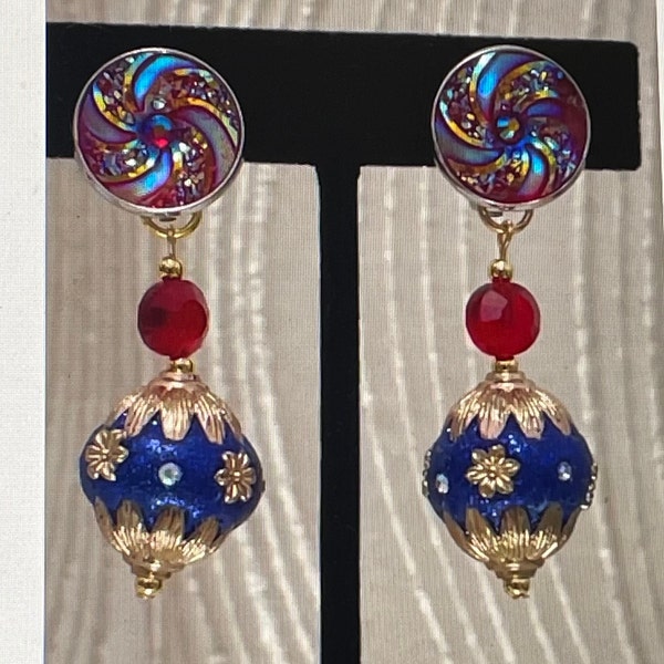 You'll look and feel like a Movie Star wearing these Stunning and Gorgeous Iridescent Blue and Red Dangle Clip Earrings! 2 other variations!