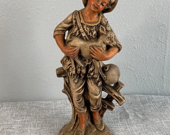 1969 Hand Painted Statue Boy Holding Baby Donkey