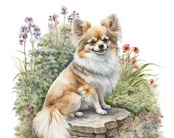 Chihuahua Dog Clipart, Watercolour Garden Image, Instant Digital Download, High Quality JPEG JPG, Sublimation, Wall Art, Commercial Use