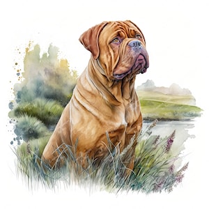 Bordeauxdog hond clipart, mooie aquarel afbeelding, instant digitale download, HQ JPEG JPG, sublimatie, kunst aan de muur, commercieel gebruik