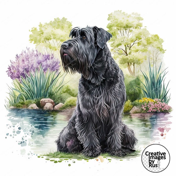 Giant Schnauzer Black Dog Clipart, Watercolour Garden Image, Instant Digital Download, HQ JPEG JPG, Sublimation, Wall Art,Commercial Use