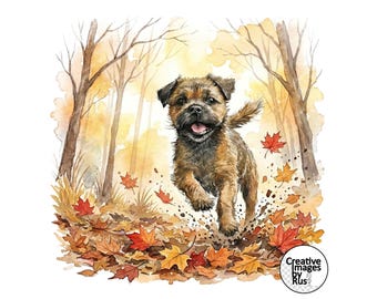 Border Terrier Dog Clipart, Watercolour Autumn Image, Instant Digital Download, JPEG JPG, Sublimation, Wall Art, Commercial Use