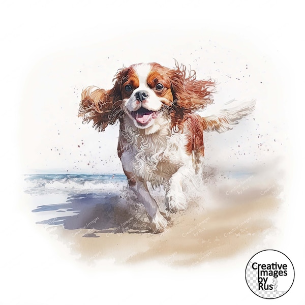 Cavalier King Charles Spaniel Blenheim Dog Clipart, Imagen de acuarela, Descarga digital instantánea, JPEG, Sublimación, Arte de pared, Uso comercial