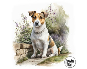 Jack Russell Terrier Dog Clipart, Watercolour Garden Image, Instant Digital Download, Quality JPEG JPG, Sublimation, Wall Art,Commercial Use