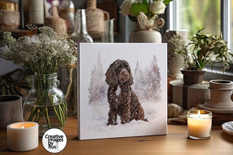Cockapoo Chocolate Brown Dog Clipart, Watercolour Winter Image, Instant ...