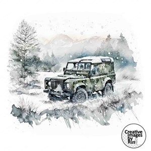 4X4 Clipart, Watercolour Winter Image, Instant Digital Download, High Quality JPEG JPG, Sublimation, Wall Art, Commercial Use, Farm